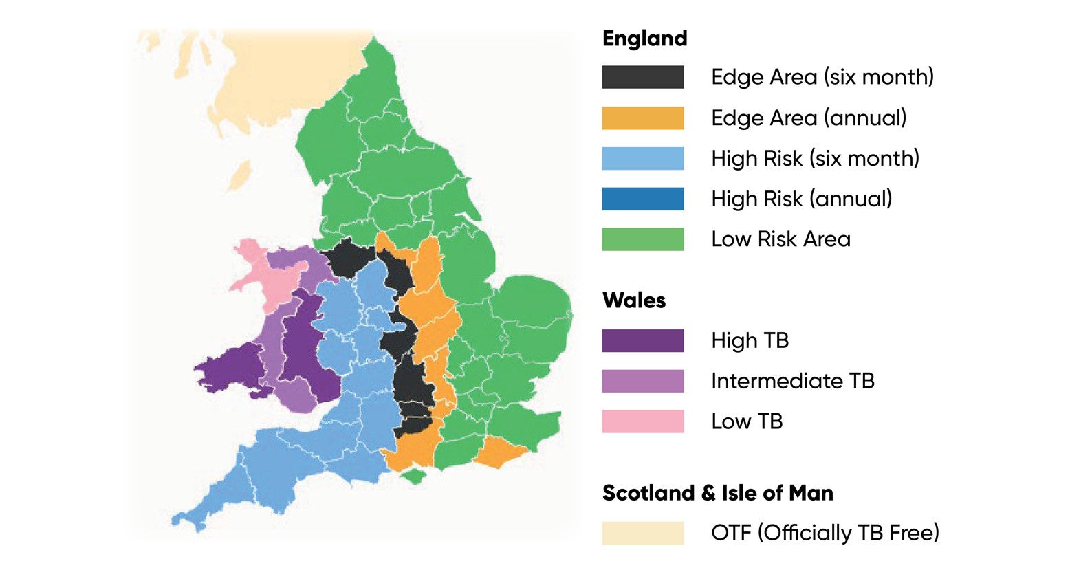 A map showing the varying risk levels of TB across the UK